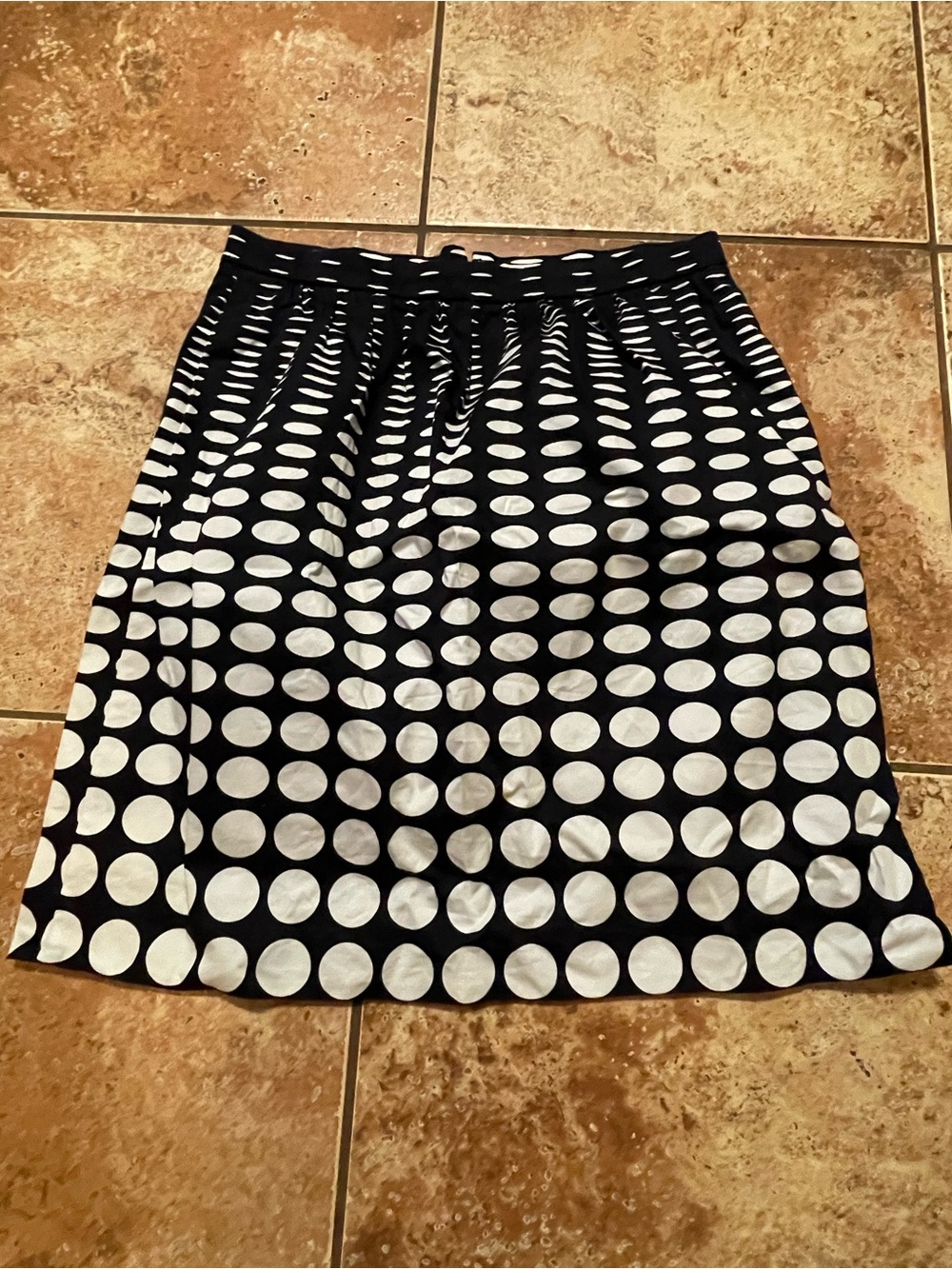 J.CREW Women Size 10 Black & White Polka Dot Pleated A-Line Knee Skirt Zip